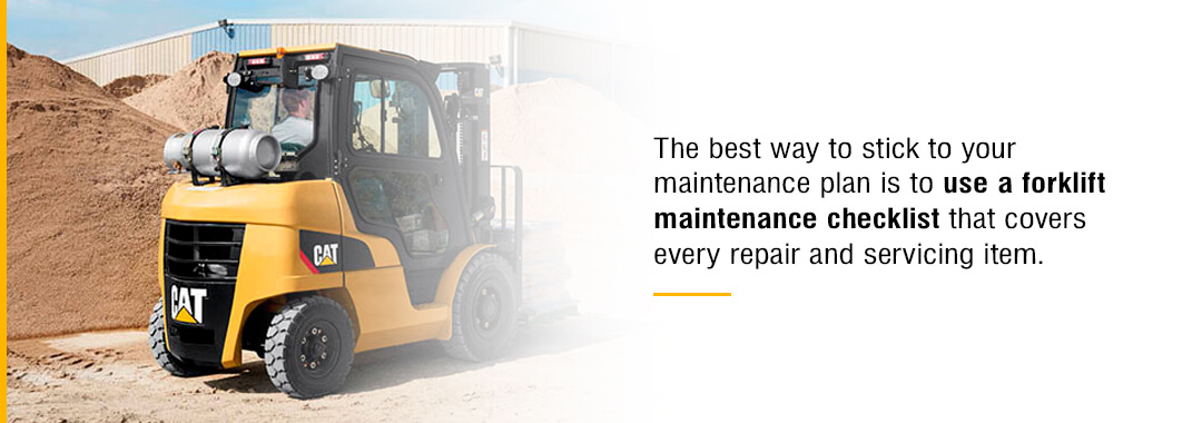 The best way to stick to your maintenance plan is to use a forklift maintenance checklist that covers every repair and servicing item.